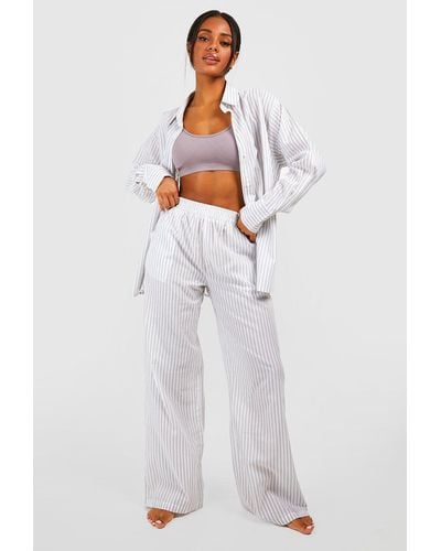 Boohoo Cotton Stripe Pyjama Trouser - White