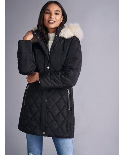 Dorothy Perkins Petites Black Long Luxe Quilted Coat