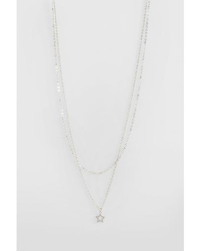 Boohoo Double Chain Star Pendant Necklace - White