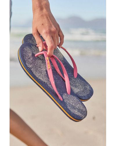 Animal Oceana Striped Flip Flops Beach Summer Sandals Lightweight - Blue