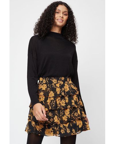 Dorothy Perkins Ochre Floral Tiered Chiffon Mini Skirt - Black