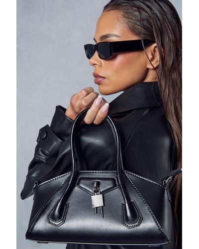 MissPap Leather Look Padlock Grab Bag - Grey