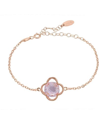 LÁTELITA London Open Clover Flower Gemstone Bracelet Rosegold Rose Quartz - White