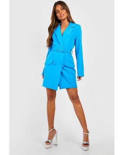 Boohoo Long Sleeve Belted Blazer Dress - Blue