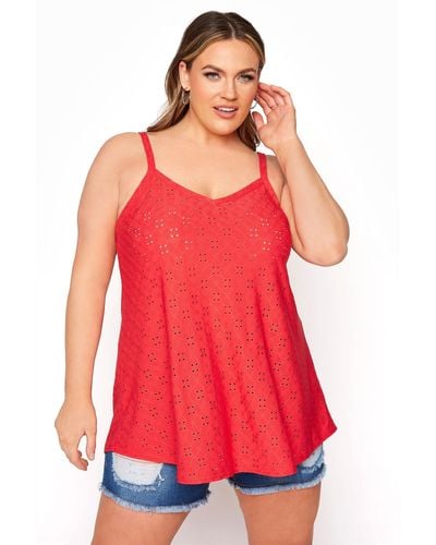 Yours Broderie Angalise Swing Cami - Red