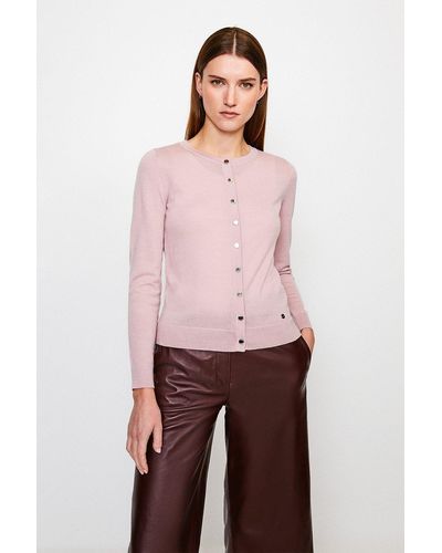 Karen Millen Merino Wool Button Through Cardigan - Pink