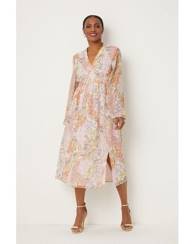 Wallis Pink Paisley Patchwork Wrap Midi Dress - Natural