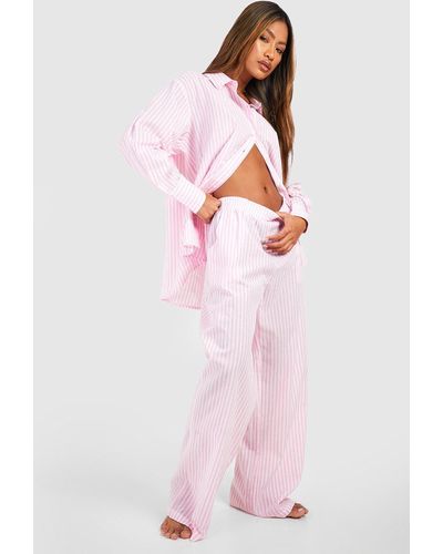 Boohoo Cotton Pinstripe Pyjama Trousers - Pink