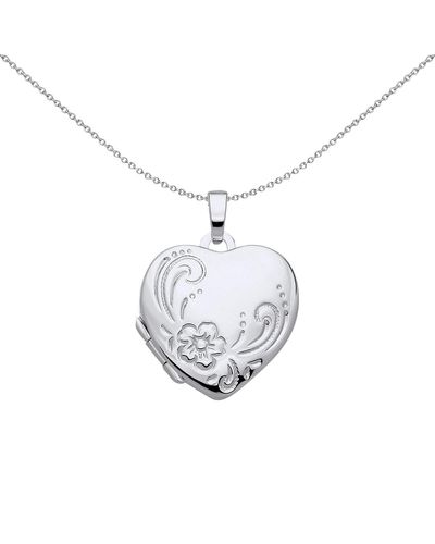 Jewelco London Silver Engraved Heart Locket Locket Necklace - Lk70 - Metallic