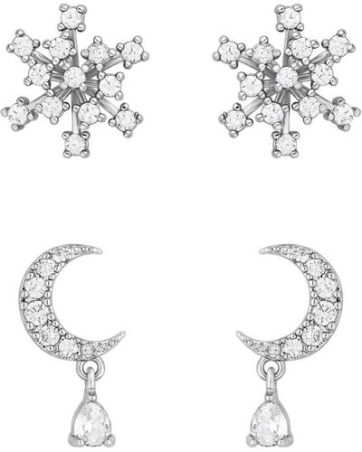 Jon Richard Rhodium Plated Starburst Earrings - Pack Of 2 - White