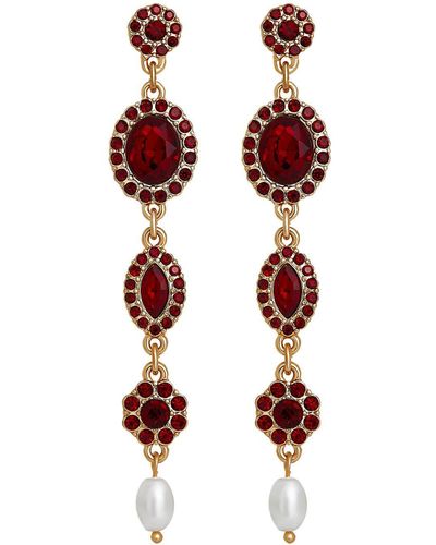 Mood Gold Plated Red Halo Pearl Drop Earrings - White