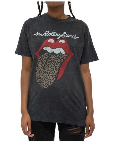 The Rolling Stones Leopard Tongue Acid Wash T-shirt - Black