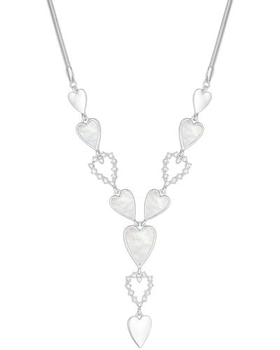 Lipsy Silver Mother Of Pearl Inlay With Crystal Heart Y Necklace - Blue