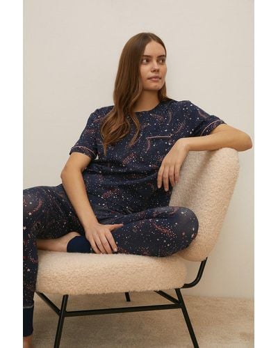 Oasis All Over Star Print Pyjama Set - Blue