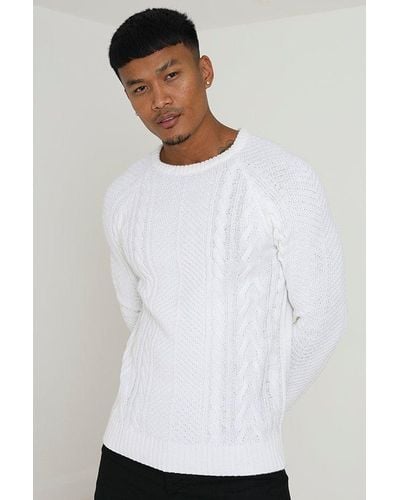 Brave Soul 'wilson' Crew Neck Cable Knitted Jumper - White