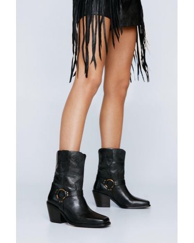 Nasty Gal Premium Leather Harness Western Boots - Black