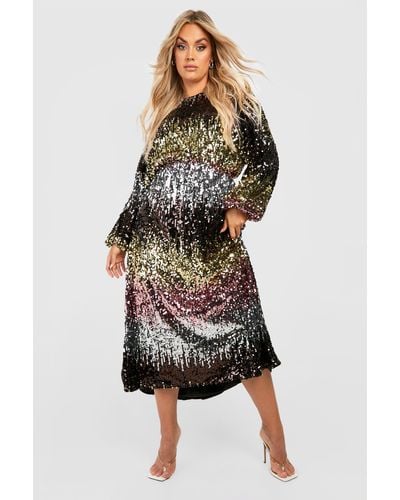 Boohoo Plus Ombre Sequin Detail Midi Dress - Metallic