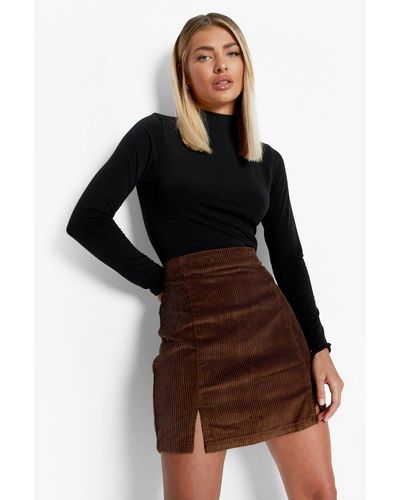 Boohoo Cord Split Hem Mini Skirt - Black