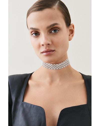 Karen Millen Silver Plated Diamante Choker Necklace - Black