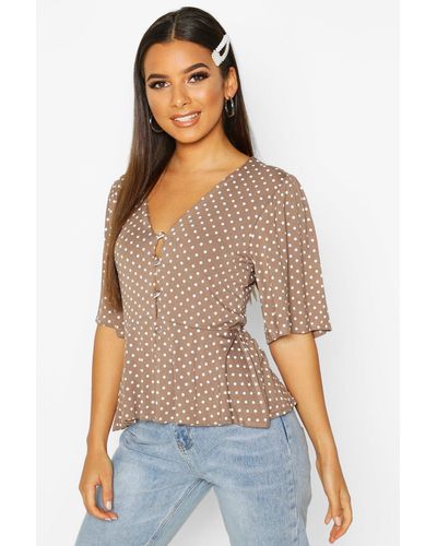 Boohoo Spot Print Peplum Top - Blue