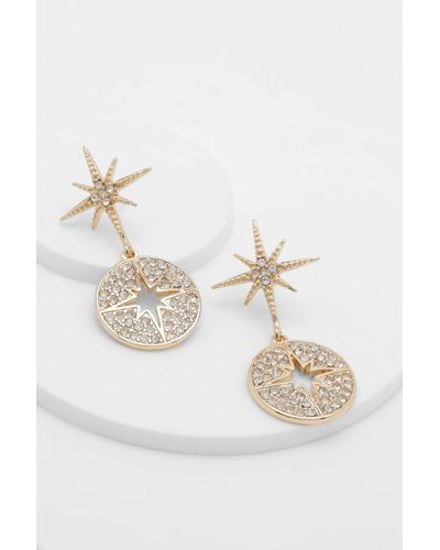Boohoo North Star Pave Disc Drop Earrings - White