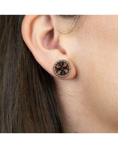 The Colourful Aura Large Round Rose Gold Plated Stud Earrings - Black