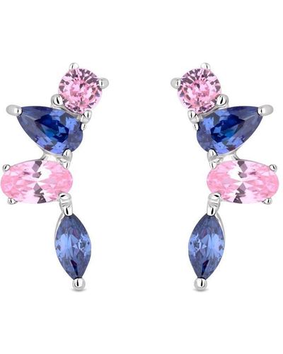 Simply Silver Sterling Silver 925 Tanzanite And Pink Climber Earrings - Blue