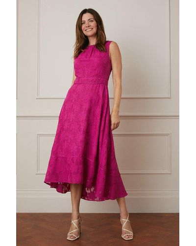 Wallis Jacquard Piping Midi Dress - Pink