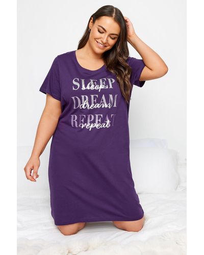 Yours Slogan Print Nightdress - Purple