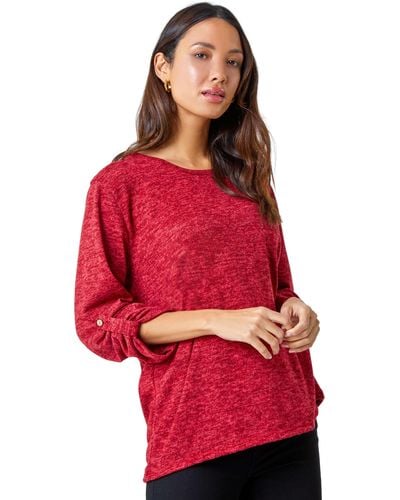 Roman Stretch Top With Animal Print Scarf - Red