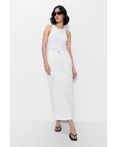 Warehouse Denim Cargo Midi Skirt - White