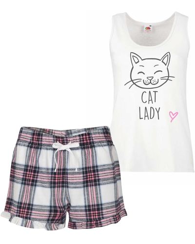 60 SECOND MAKEOVER Cat Lady Pyjama Set - White