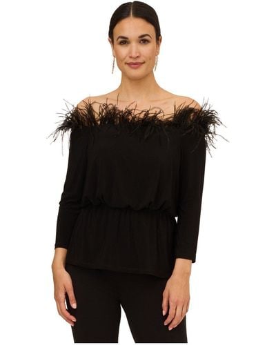 Adrianna Papell Feather Jersey Top - Black