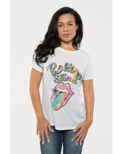 The Rolling Stones Multicolour Tongue Boyfriend Fit T Shirt - White