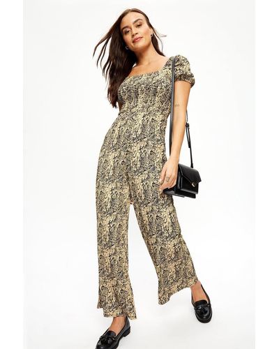 Dorothy Perkins Snake Print Short Sleeve Textured Jumpsuit - Green