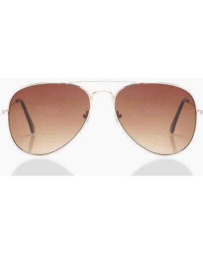 Boohoo Aviator Brown Lens Sunglasses - White