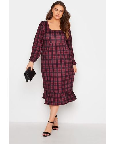 Yours Square Neck Smock Midi Dress - Red