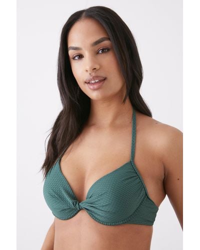 DEBENHAMS Textured Twist Front Underwired Bikini Top - Green