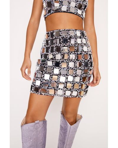 Nasty Gal Mirror Sequin Embellished Mini Skirt - Metallic