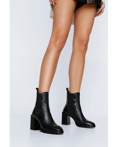 Nasty Gal Real Leather Platform Heeled Chelsea Boot - Black