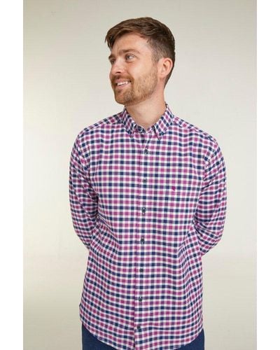 Double Two Plum Check Long Sleeve Casual Shirt - Purple