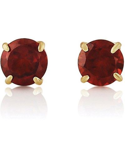 Jewelco London 9ct Yellow Gold Solitaire Garnet Round Stud Earrings - 5mm - Red