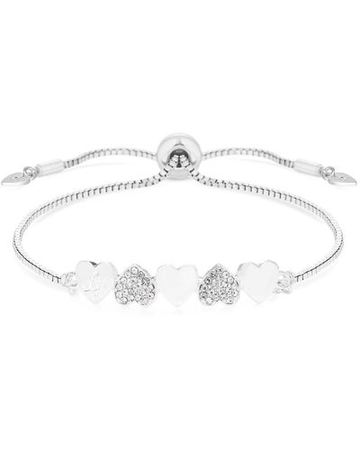 Lipsy Silver With Crystal And Polished Heart Toggle Bracelet - White