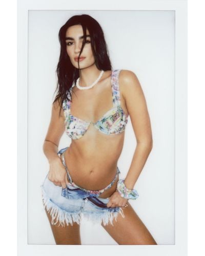 Nasty Gal Recycled Postcard Underwire Bikini And Scrunchie 3pc Set - Blue