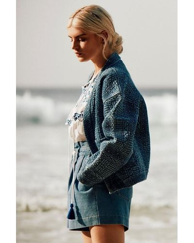 Mantaray All Over Embroidered Chambray Jacket - Blue