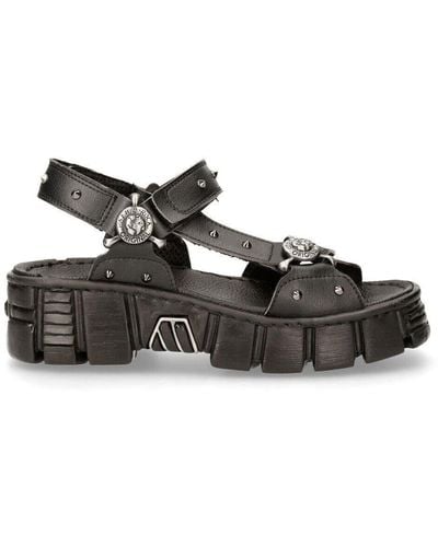 New Rock Vegan Leather Sandals-bios120-v1 - Black