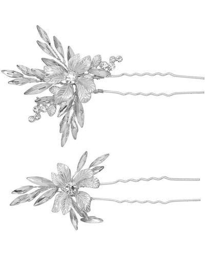 Jon Richard Bridal Silver Leaf Hairpins - White
