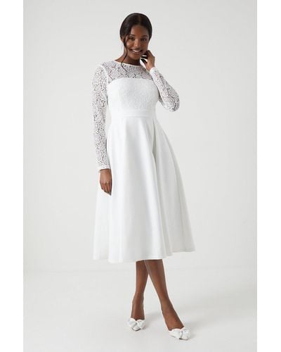 Coast Long Sleeve Lace Ponte Midi Wedding Dress - White