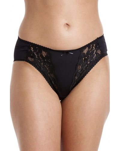 CAMILLE Two Pack High Leg Floral Lace Briefs - Black