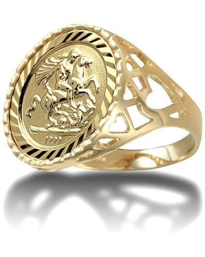 Jewelco London 9ct Gold Love Hearts St George Ring (10th Oz Brittania Coin Size) - Jrn171-t - Metallic